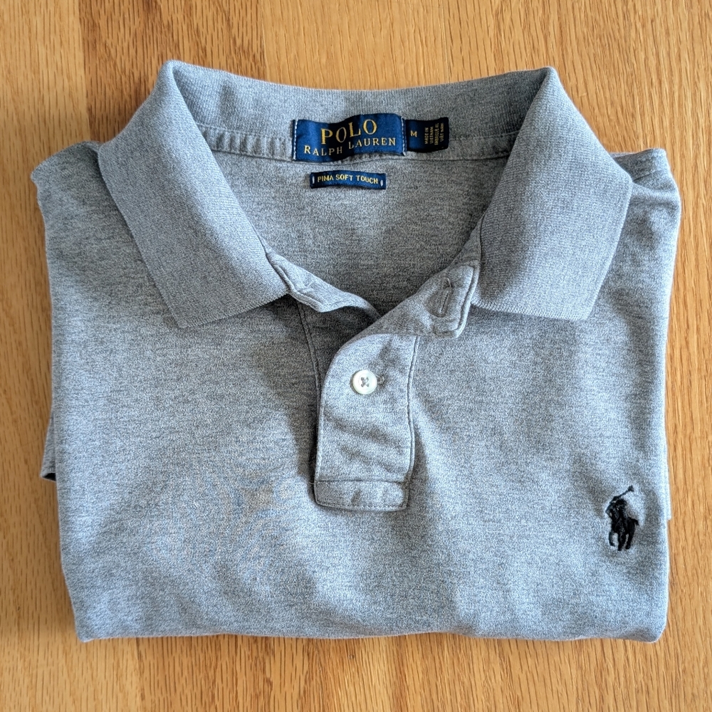 Polo by Ralph Lauren Mens M Gray Pima Soft Touch Polo Short Sleeve